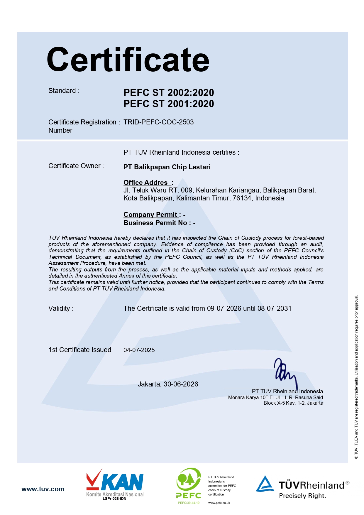 wood chip certification Indonesia PEFC